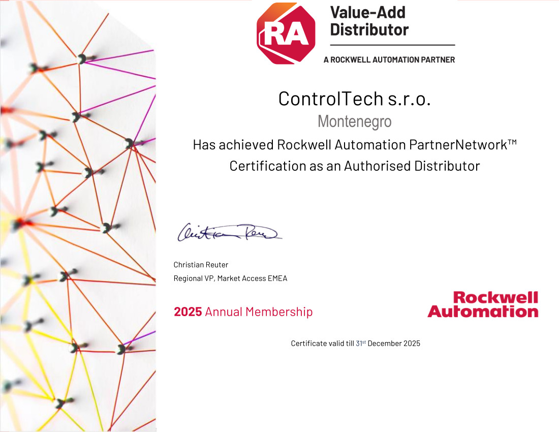 ControlTech Montenegro Authorized Distributor Partner Certificate